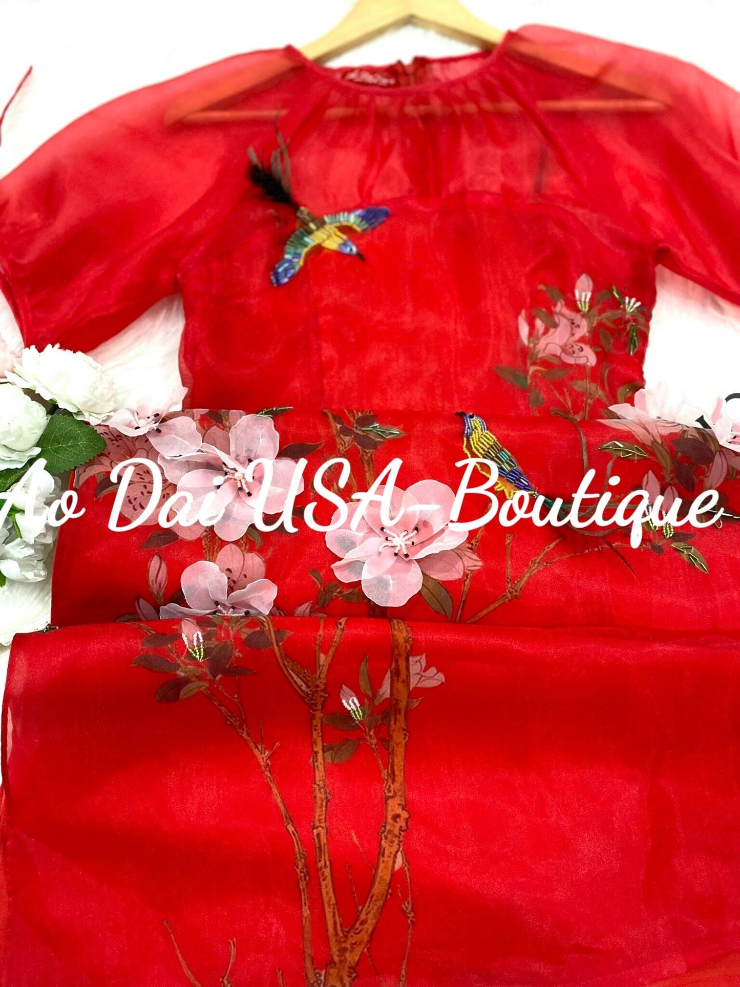 Ao Dai Cach Tan Flower Ribbon-No Pants included B289