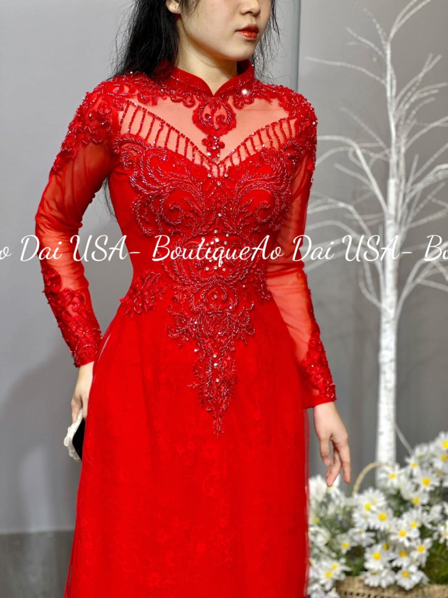 Set Ao Dai Triple layers Design with Crystal W185