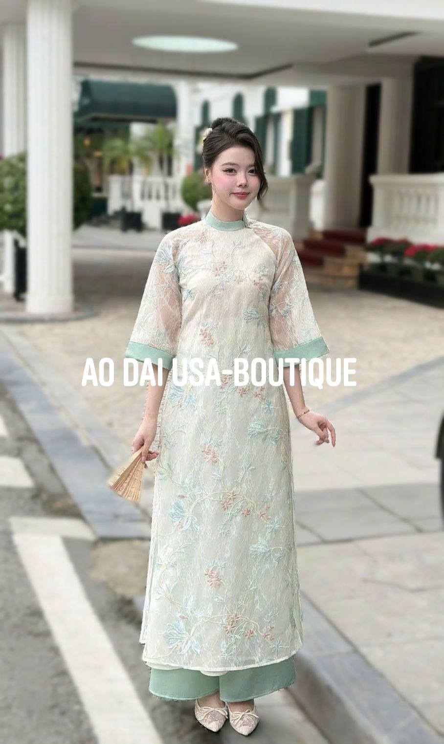 NGOC TRA Ao Dai To Theu with Pants/ Ao Dai Loose Style/ CT302