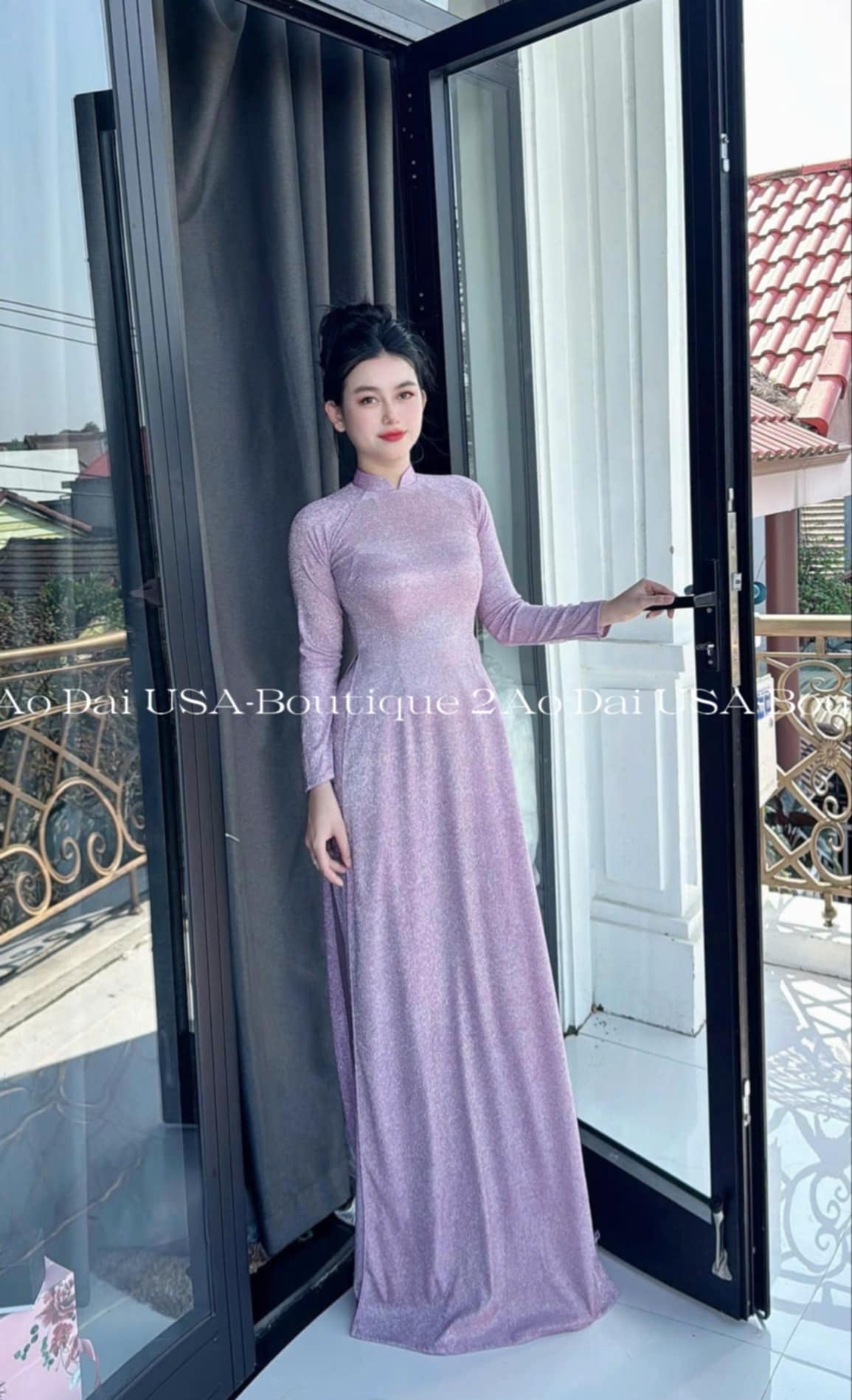 Set Ao Dai Velvet Deep Pink color TT90