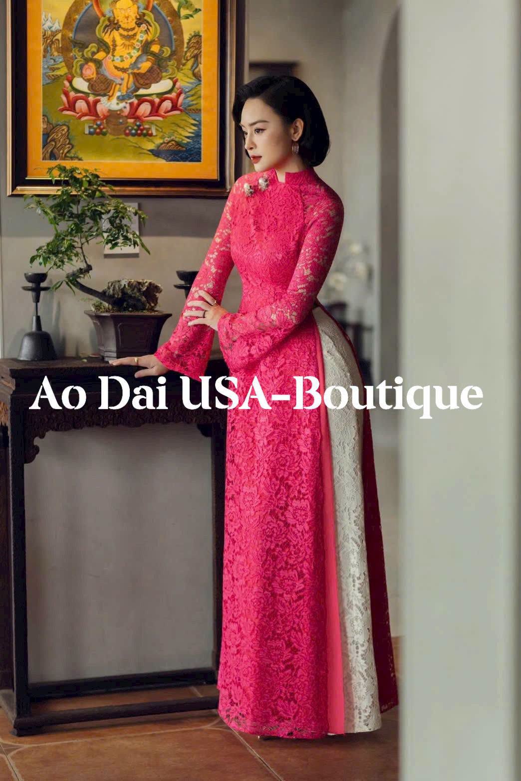 vietnamese long dress NHU YEN SEt Ao dai for women Lace Hot PInk Color Reformation | Dresses | coo-china * Perfect for any Color:NUDE BLUSH