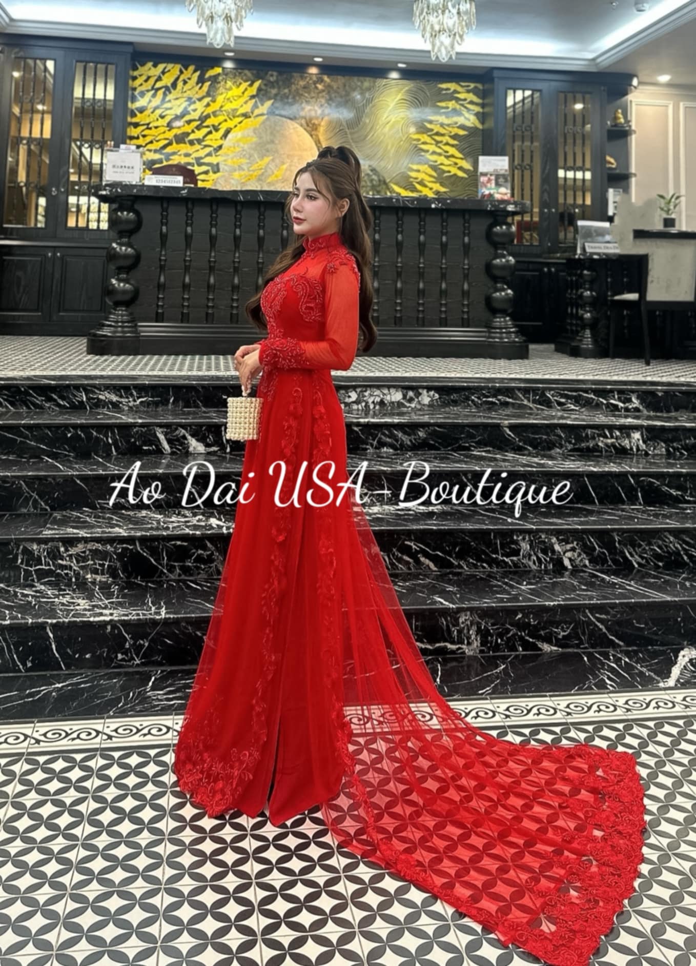 Set Ao Dai Triple layers Design with Crystal B369