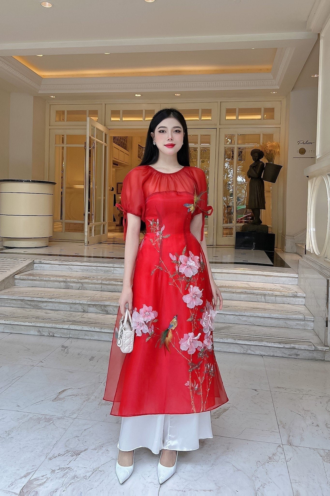 Ao Dai Cach Tan Flower Ribbon-No Pants included B289