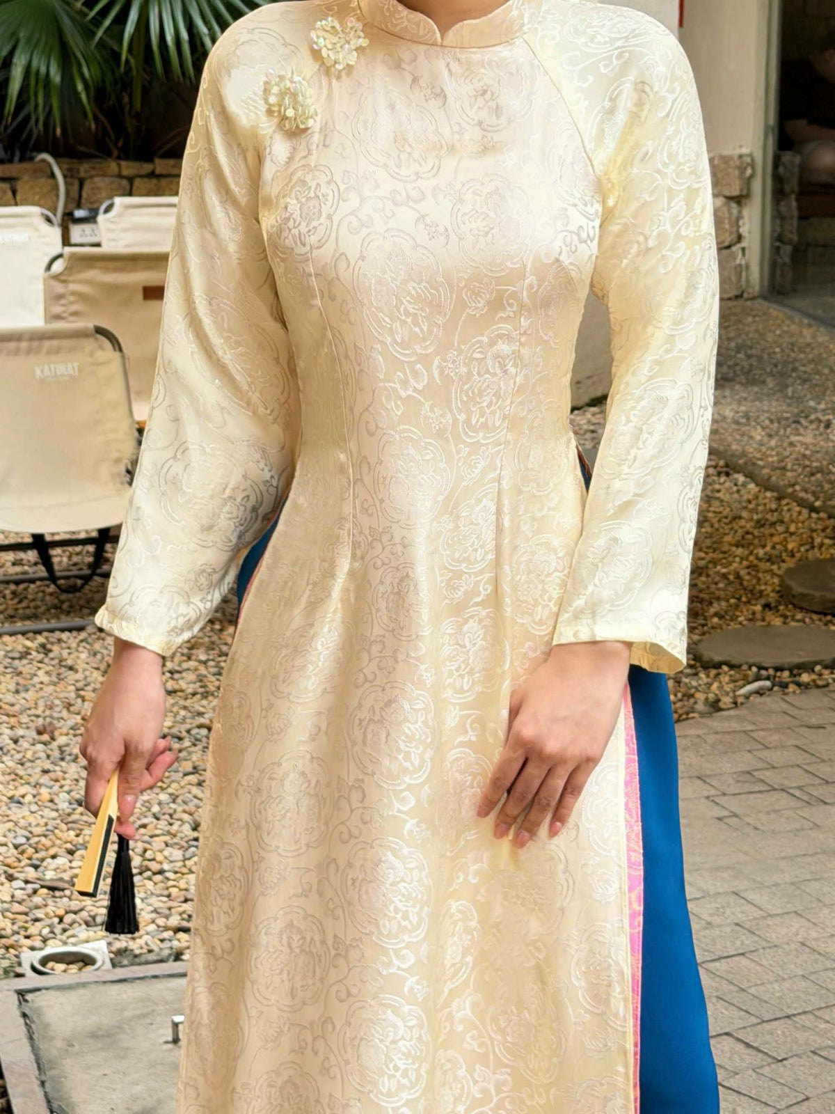 PHUC MAI Set Ao Dai Lụa Tô Châu Design For Women Light Yellow Color/ Traditional Long dresses Vietnamese/ pants included/ TT17