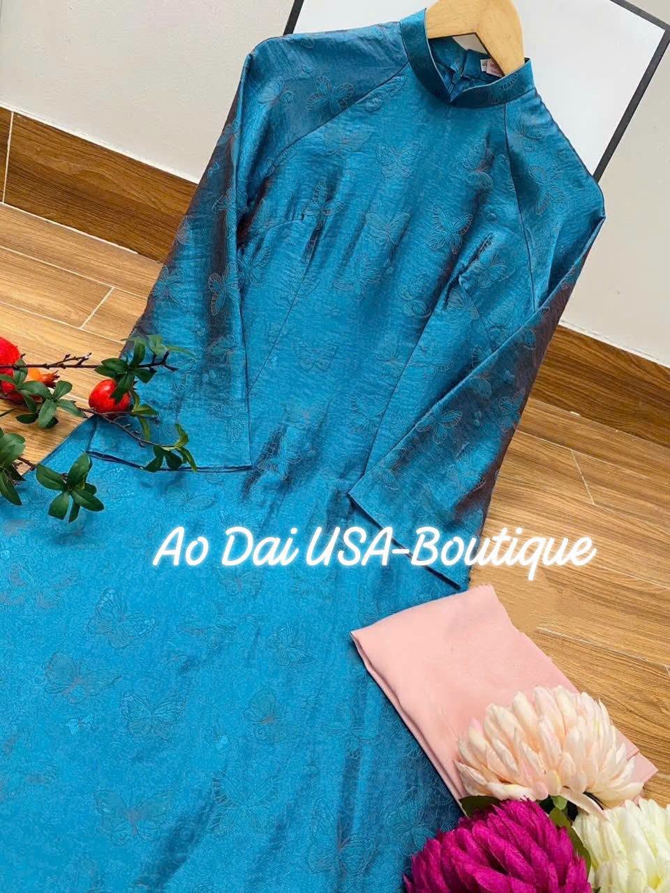 ANH MINH Set Ao Dai Gam Ho Diep Design For Women navy Color/ Traditional Long dresses Vietnamese/Dark Blue pants included/CT300
