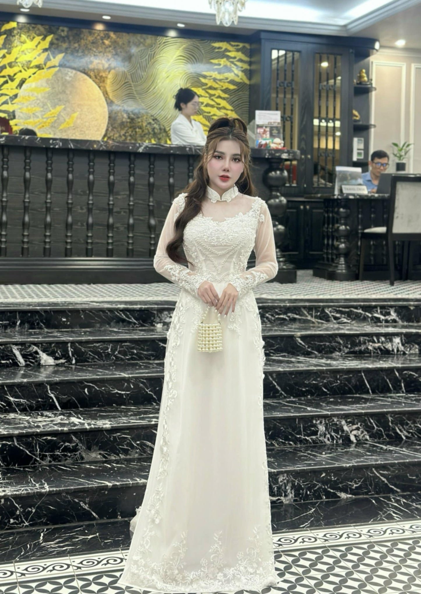 Set Ao Dai Triple layers Design with Crystal G398