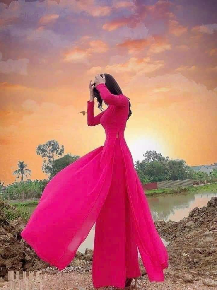 Set Ao Dai Chiffon Pink Color B111