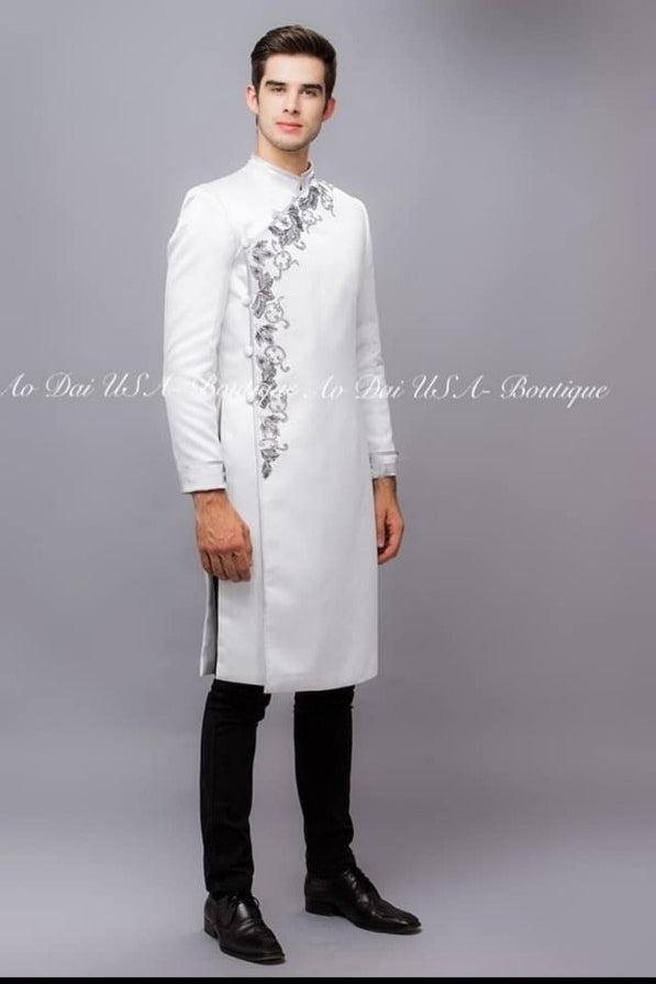 Ao Dai for men Embroidered White Color M206
