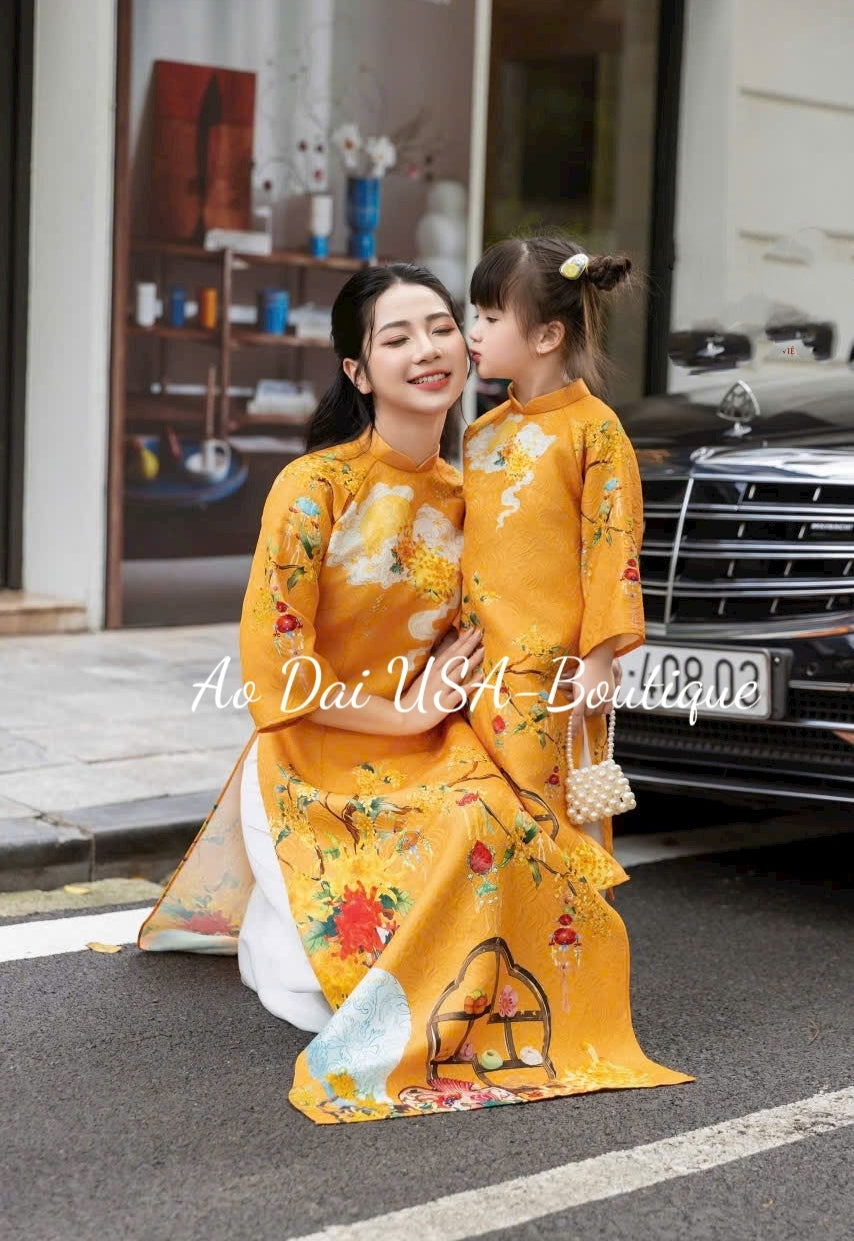 Set Red And Yellow Spring Family Ao Dai T193
