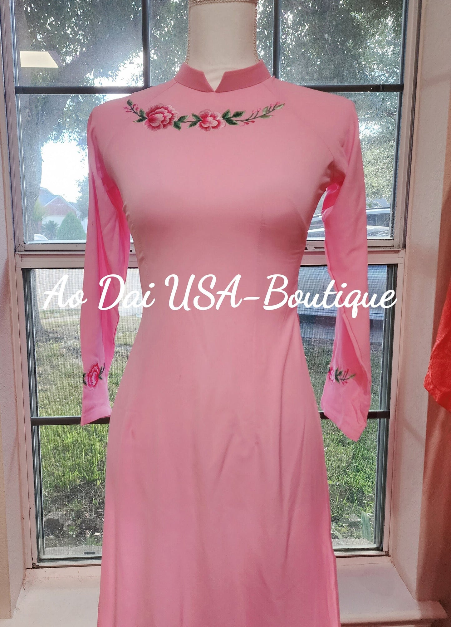 Set Lua Thai Tuan Pink Embroidery flowers-TT120