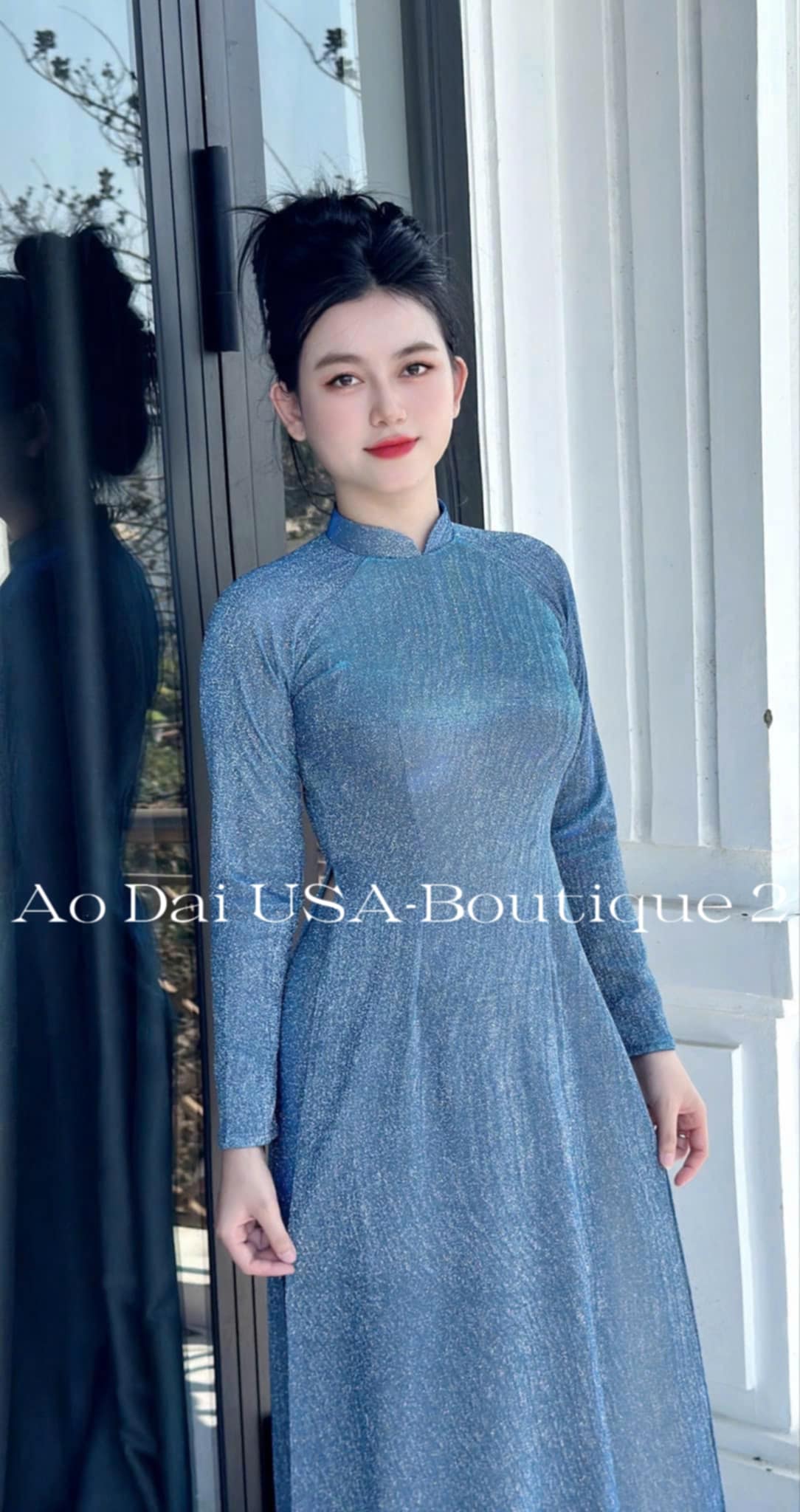 Set Ao Dai Velvet Blue color TT91