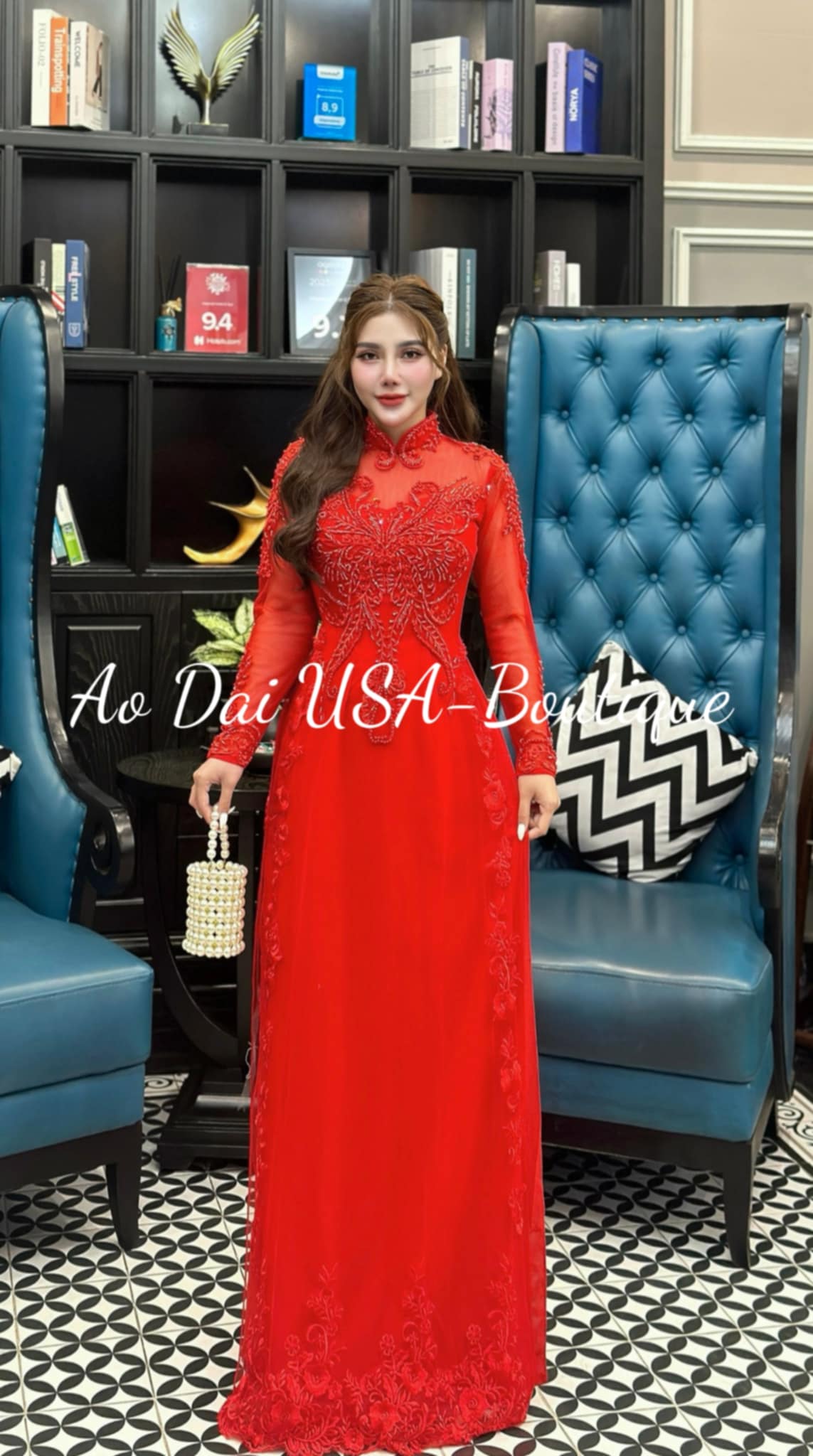 Set Ao Dai Triple layers Design with Crystal BT400
