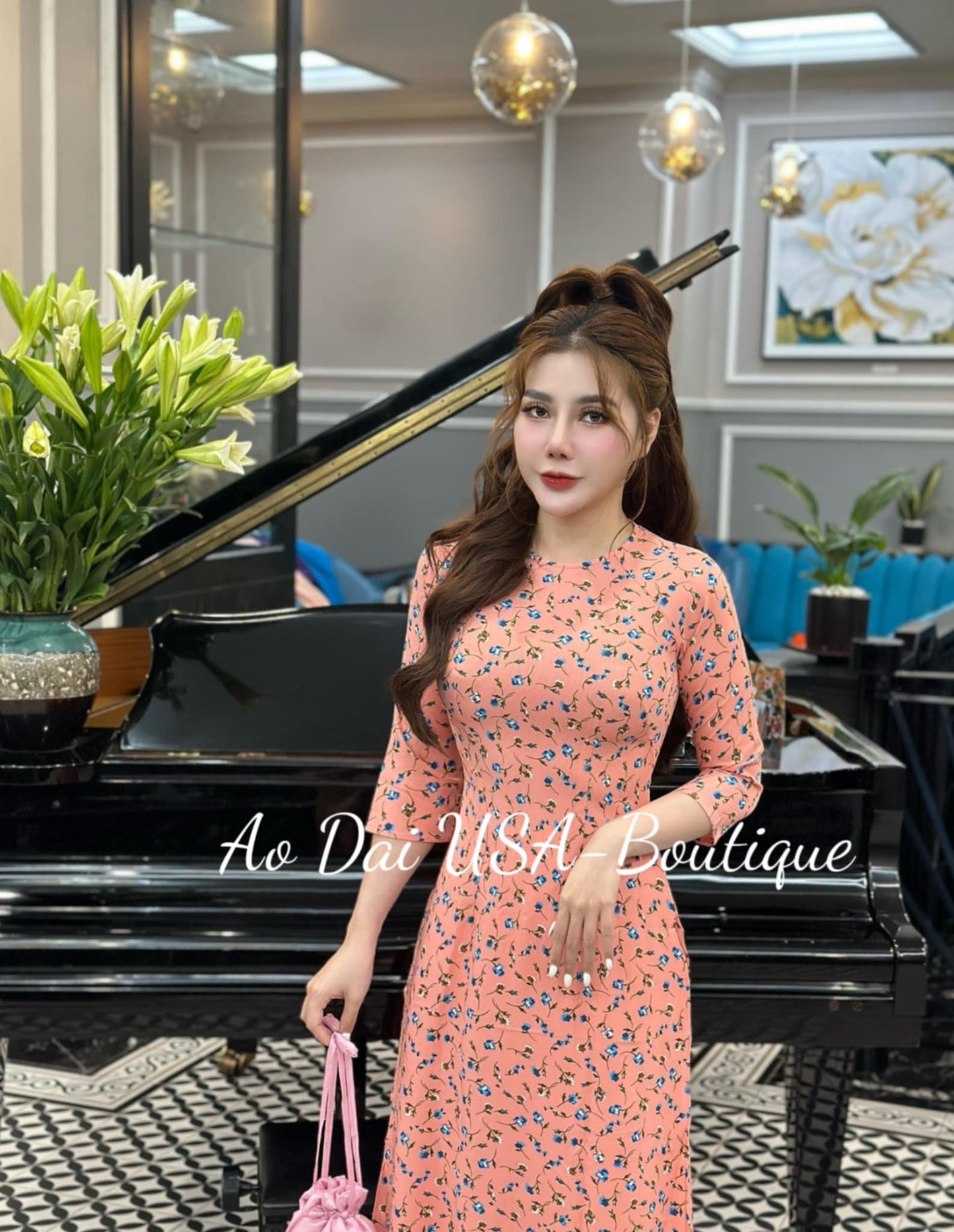 Set Ao Dai Cach Tan Light Pink Color (Pants include) CT245