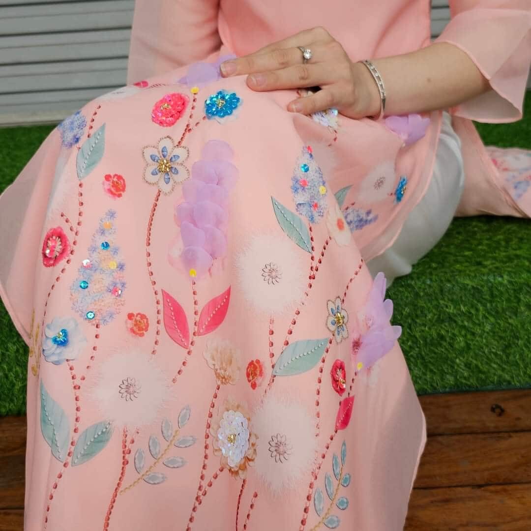Ao Dai Cach Tan Flower Ribbon pink orange color-No pants-CT289