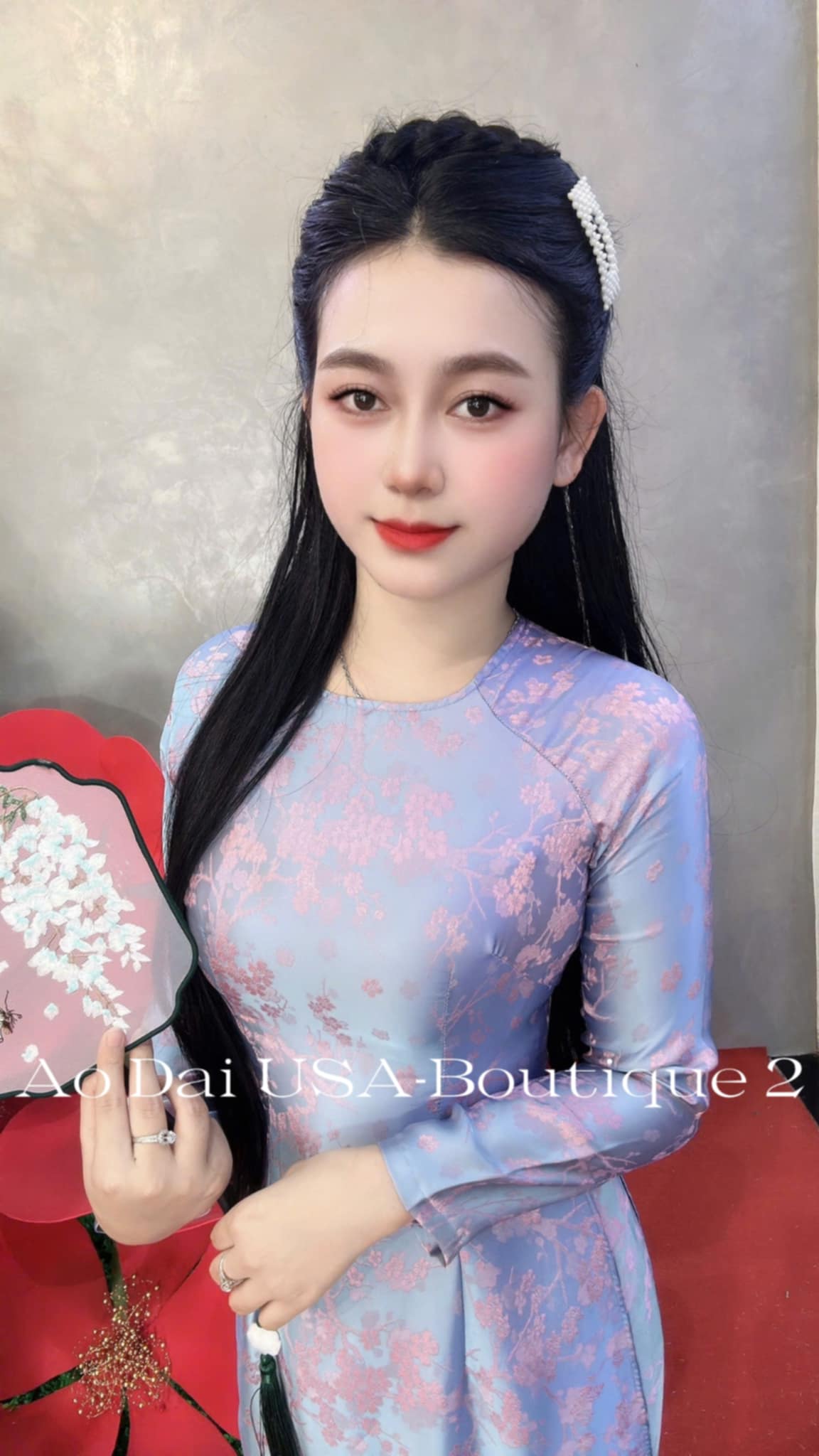 Ao Dai Tơ Tam Van Nam Luxury Material Blue And Pink - TT 84