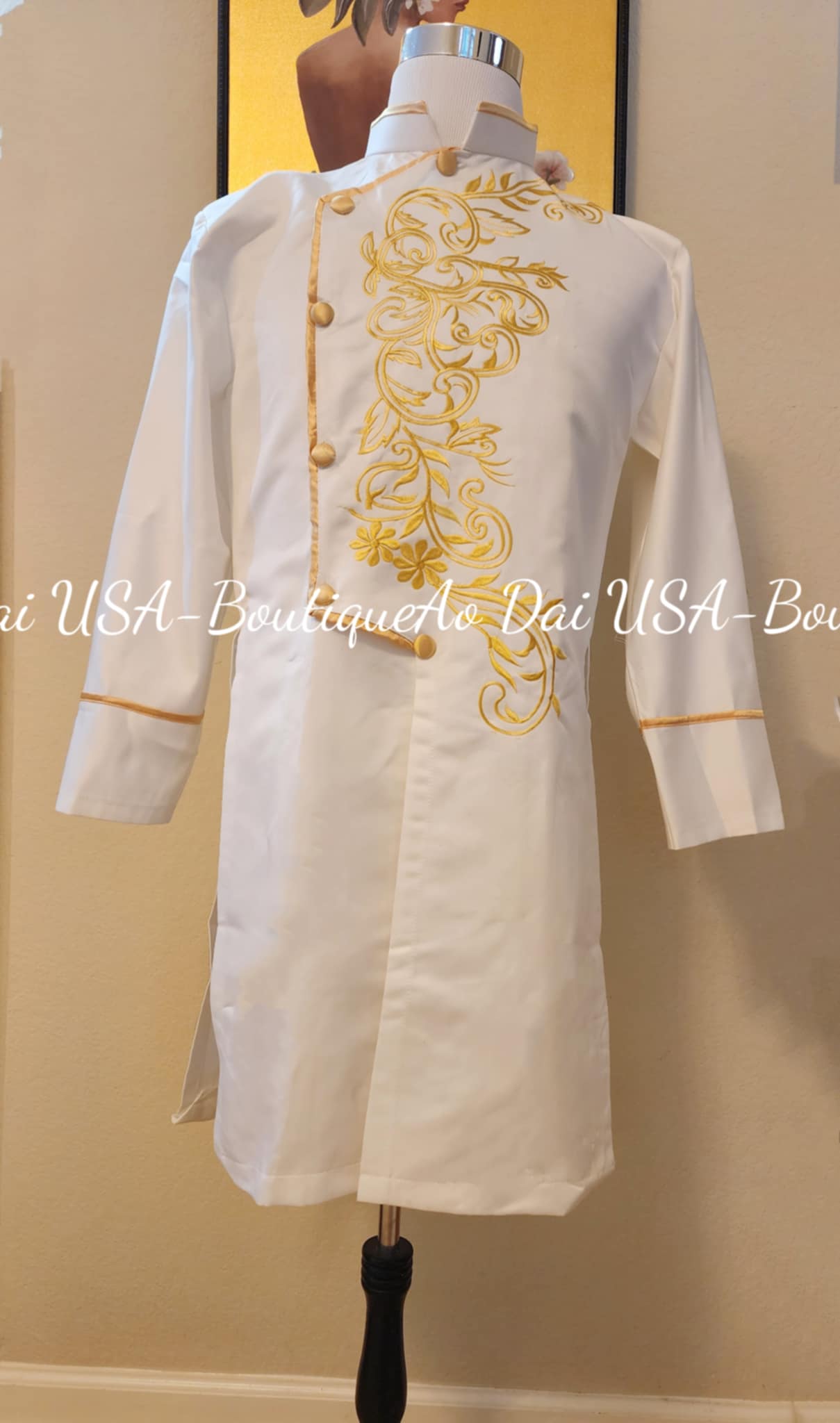 Ao dai for Men White Color Embroiled W147