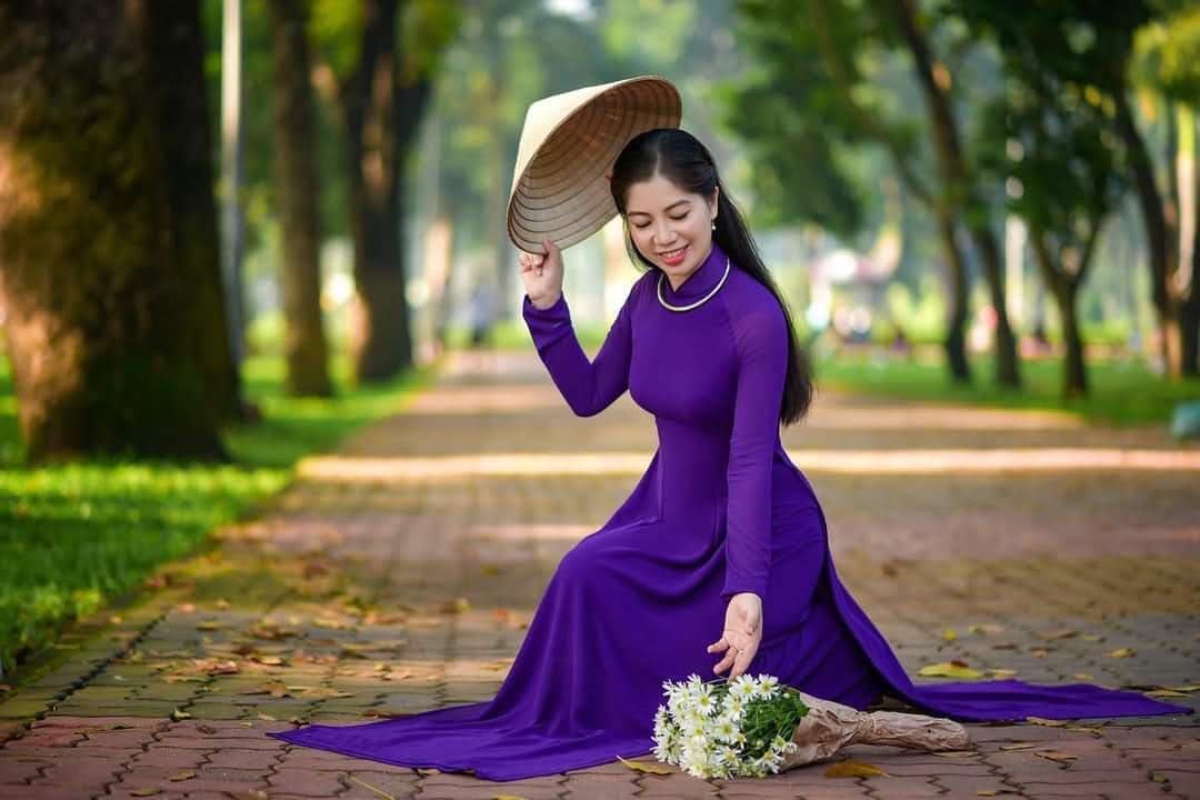 Set Ao Dai Chiffon Tron Purple Color TT110