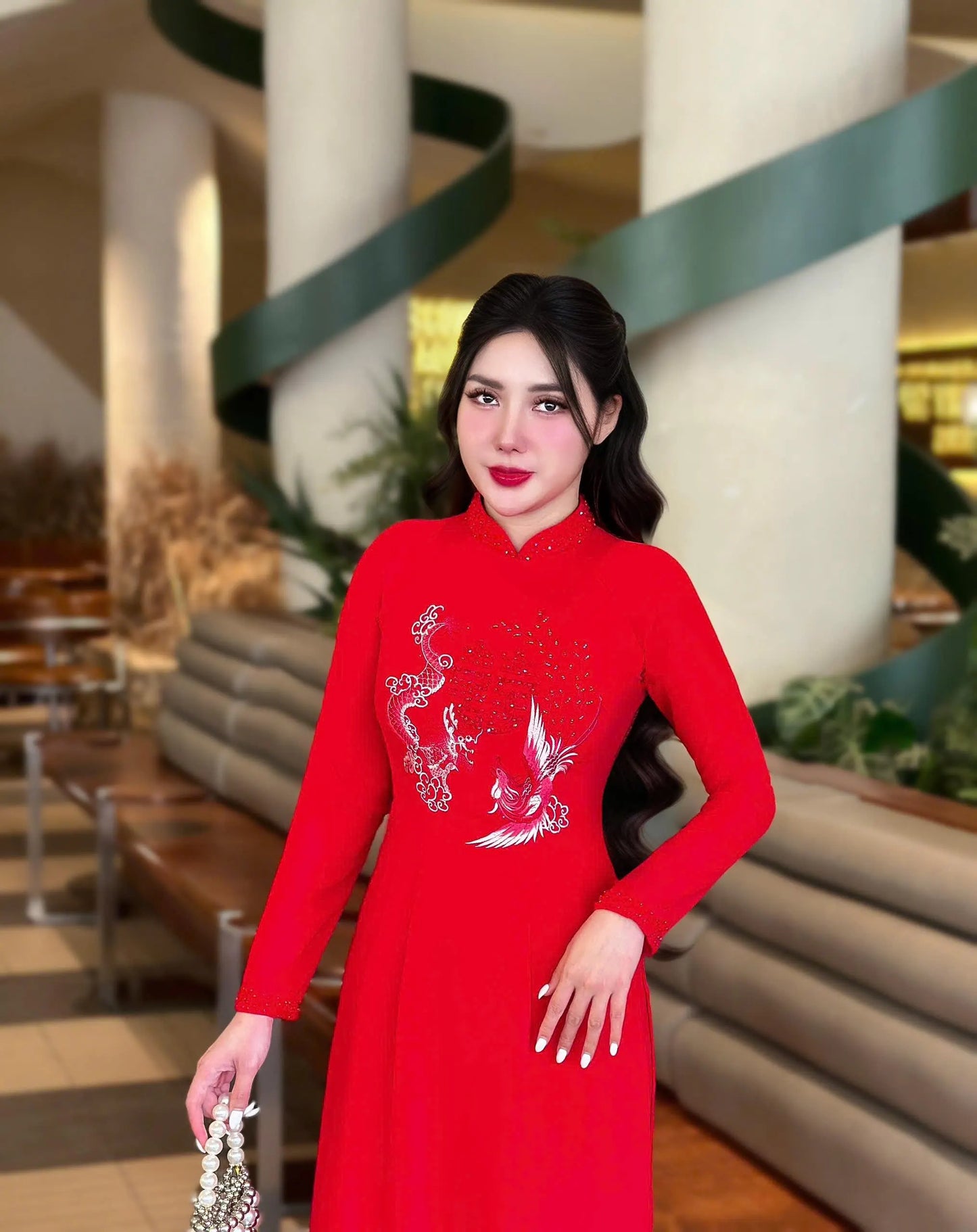 Set Ao Dai Wedding Red Color Matching/Red Pants included/W389