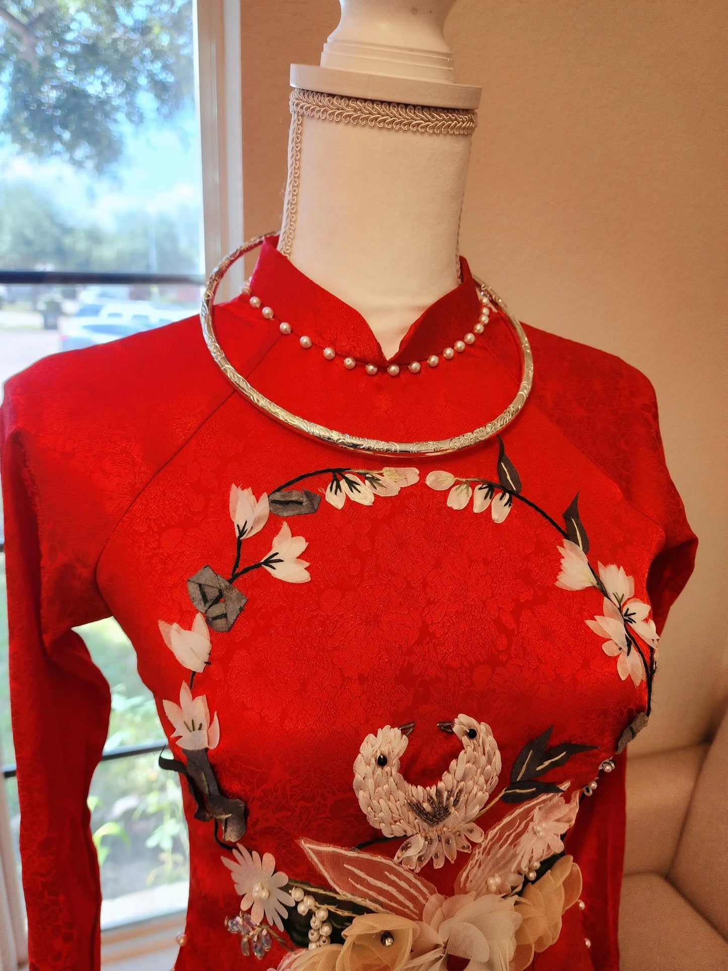 Red Ao Dai Dress: Vietnamese Traditional Long Dress/ Red Pants included/TT173