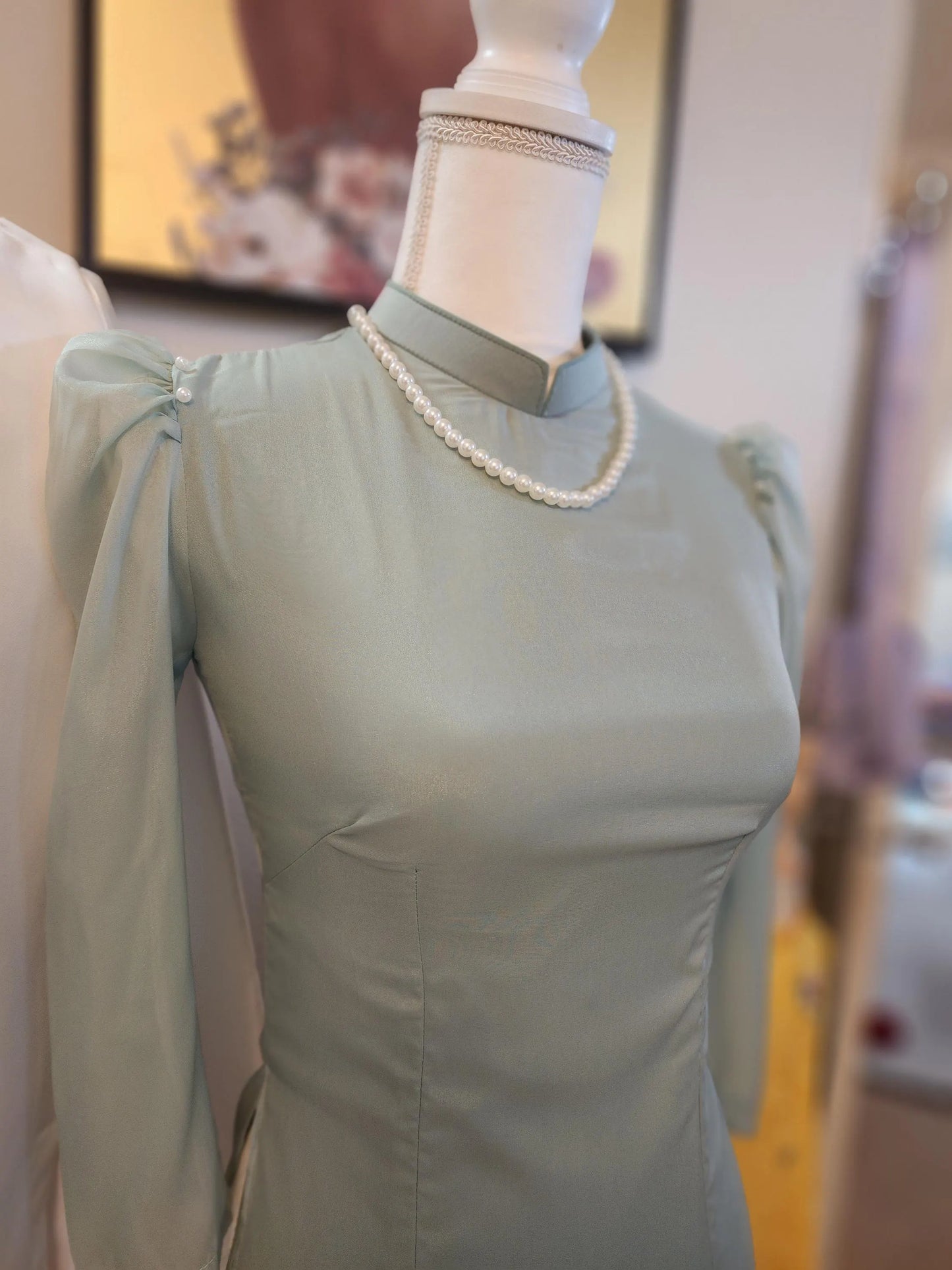 Ao Dai Tơ Óng 4 Layers: Vietnamese Traditional Long Dress with White Pants B13