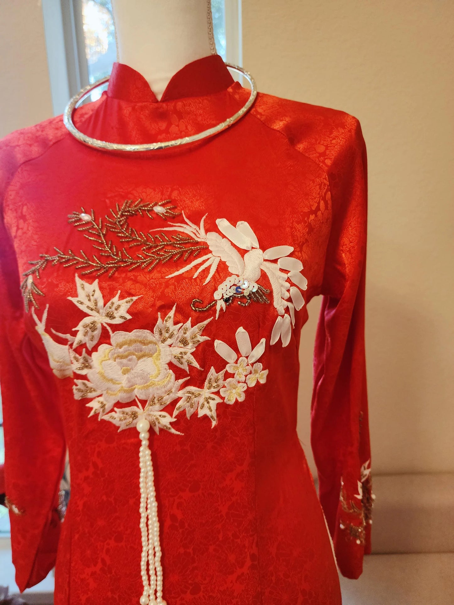 Red Ao Dai Dress: Vietnamese Traditional Long Dress/ Red Pants included/TT173