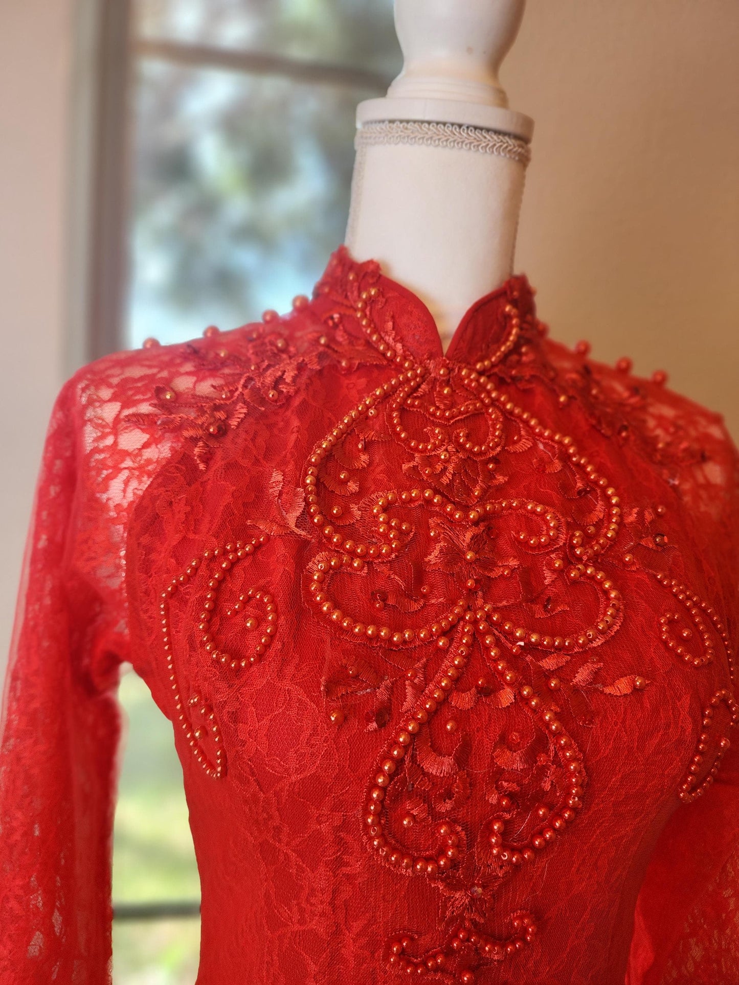 Crystal Chiffon Ao Dai Dress: Triple Layer Wedding Gown W169