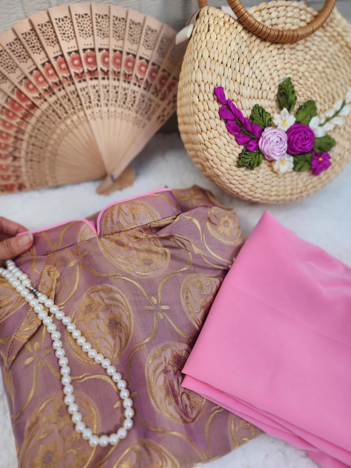 Mauve gold brocade Mulberry Silk Set Ao Dai Dress, Lunar New Year 2026, TT81