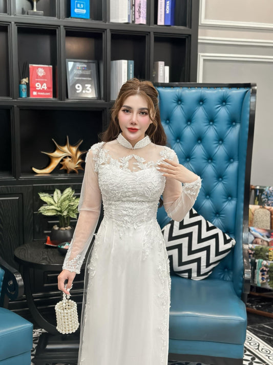 Set Ao Dai Chiffon Triple layers Design with Crystal G374