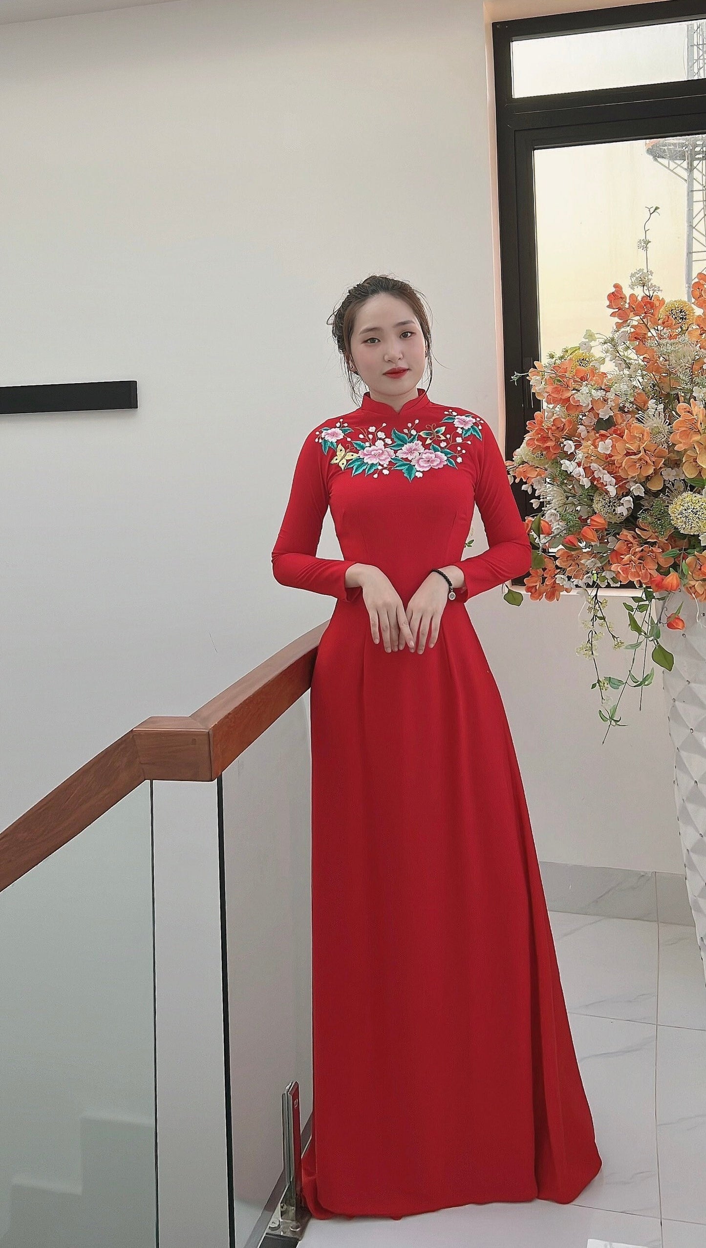 Only áo-Ao dai Chiffon thêu with pearl -No pants.B174