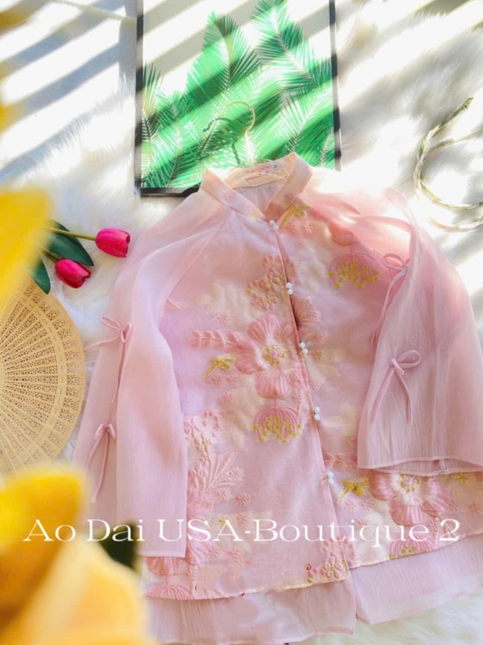 Set Ao Ba Ba Pink/Pre-made Traditional Vietnamese Phap Phuc with Pants/ G349