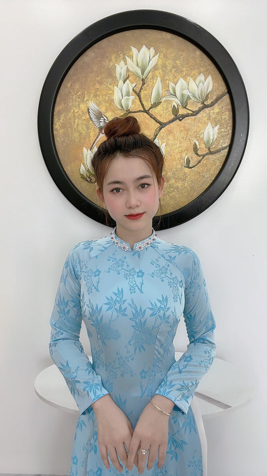 Top Only-Lụa Tơ Tằm Trúc Xuân Blue Color- TT76