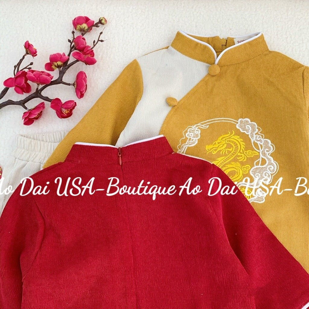 Ao Dai Boy Red/Yellow Embroidery Dragon B276