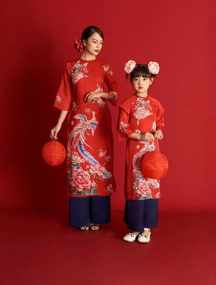 Set Ao Dai matching mom and girls- Pants included B280