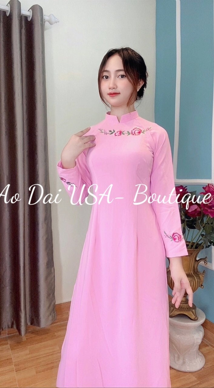 Set Lua Thai Tuan Pink Embroidery flowers-TT120