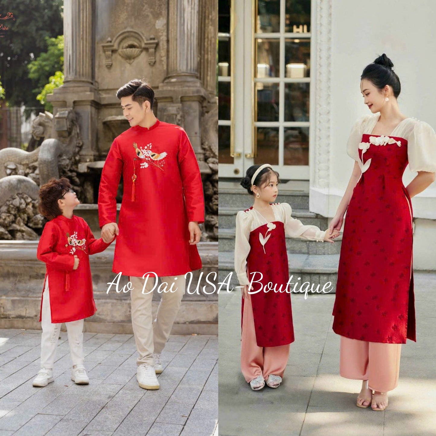 Set Ao Dai Cach Tan matching mom and girls- Pants included B284