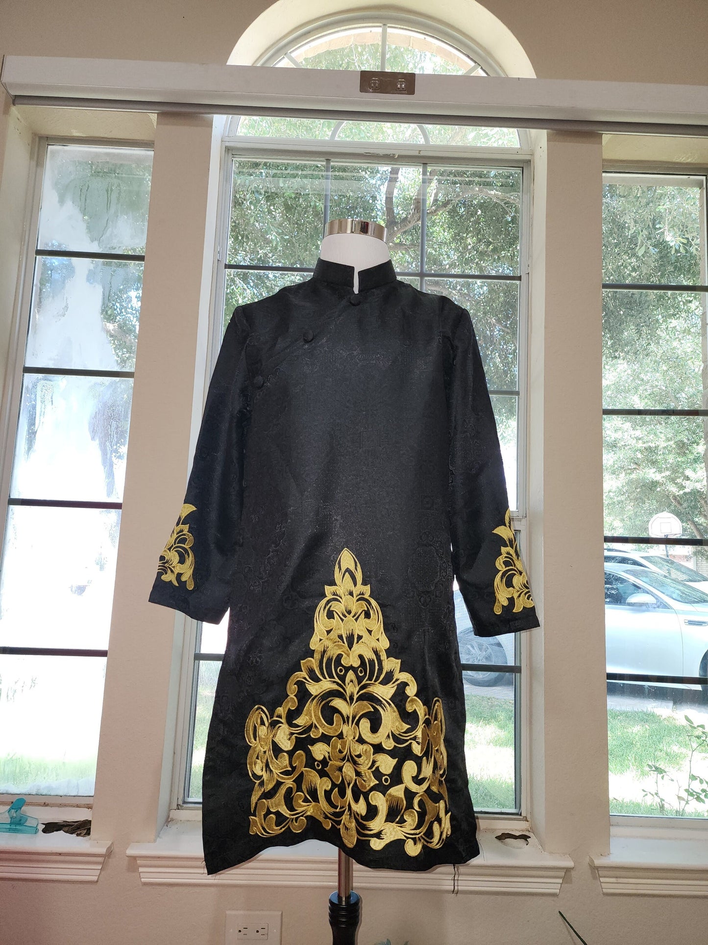 Ao Dai For Men Embroidery Black Color B216