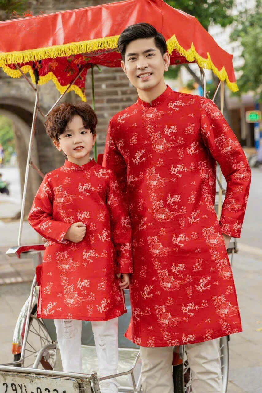 Men & Boy Red Dragon Ao Dai Top (2 Colors) B122