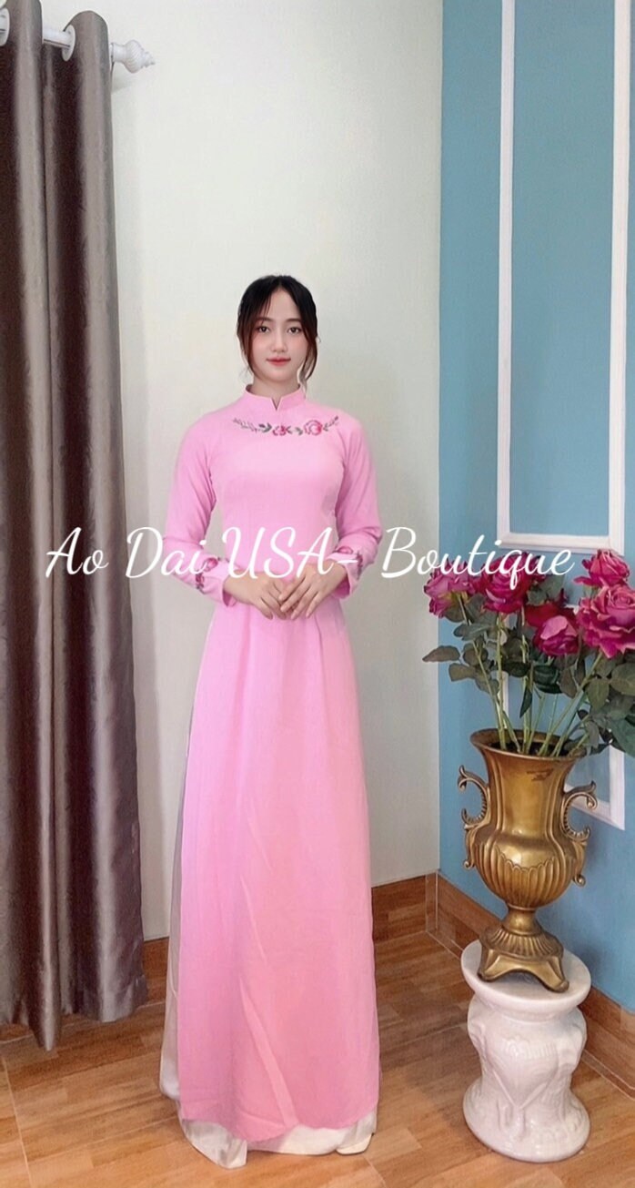 Set Lua Thai Tuan Pink Embroidery flowers-TT120