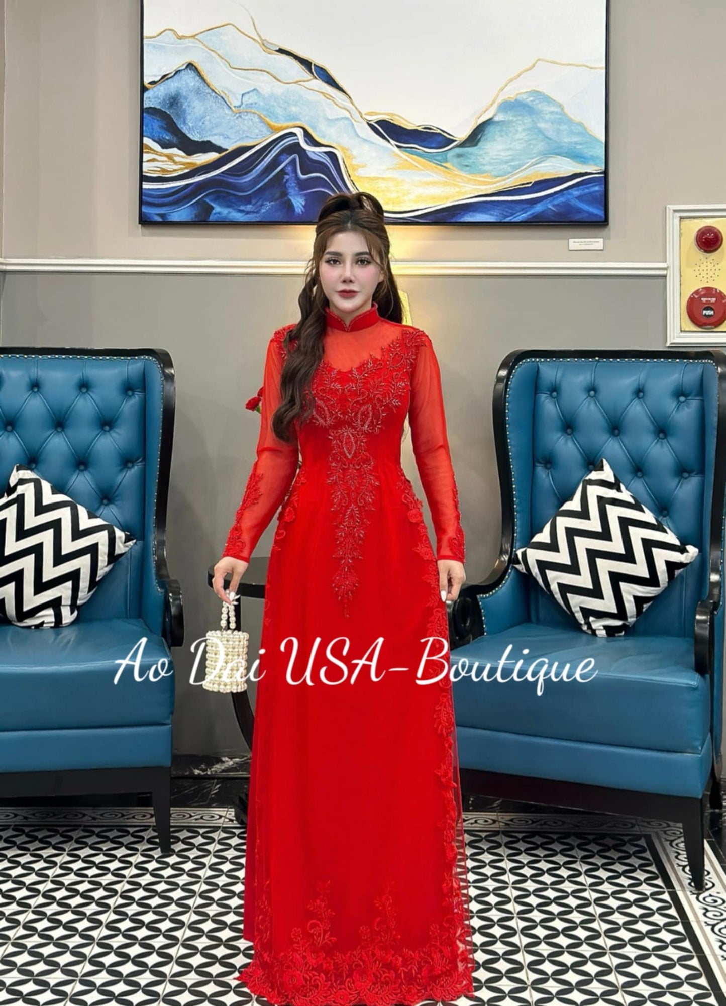 Set Ao Dai Triple layers Design with Crystal B369