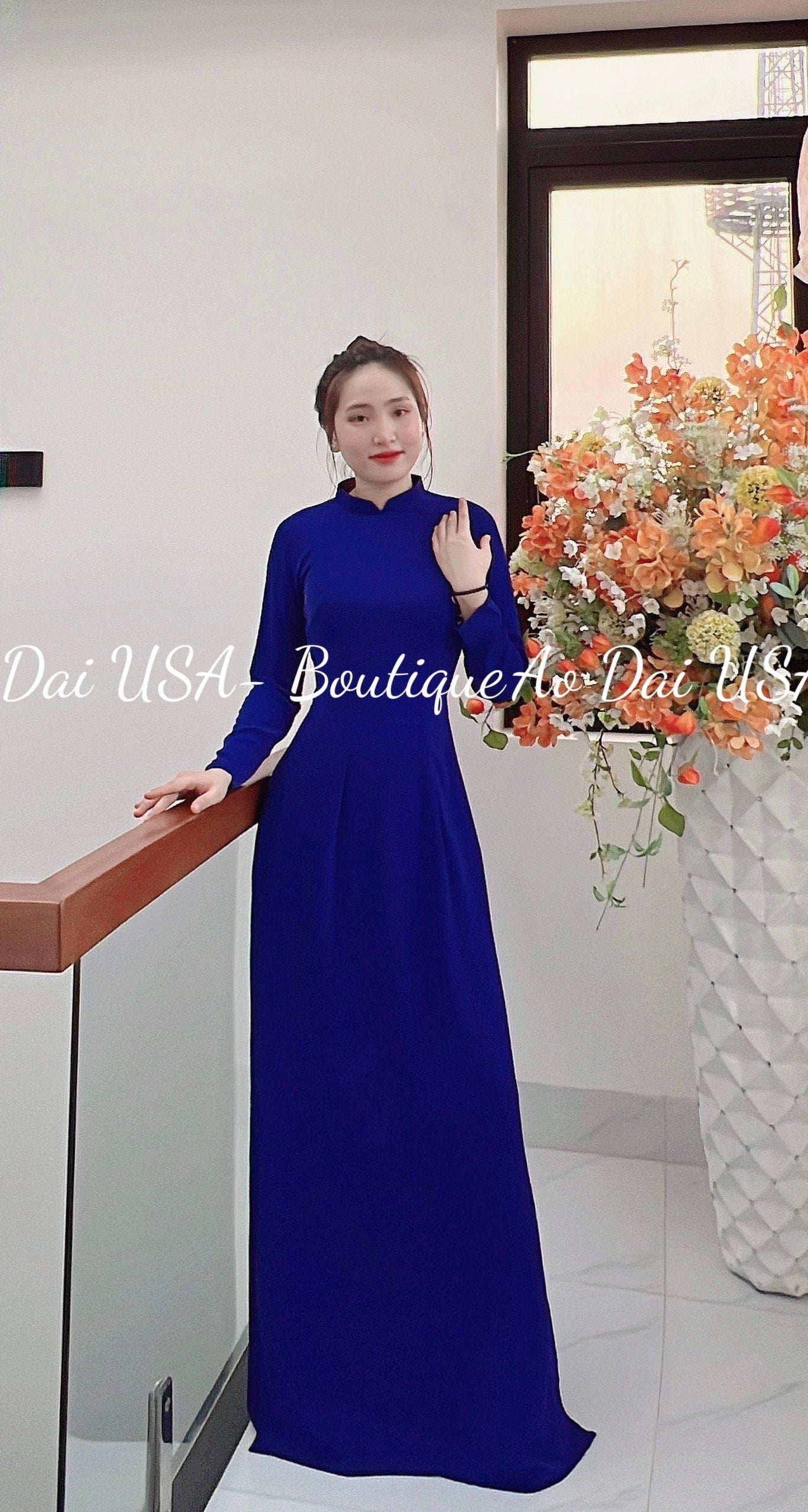 Set Ao Dai Thai Tuan Tron- Blue Color