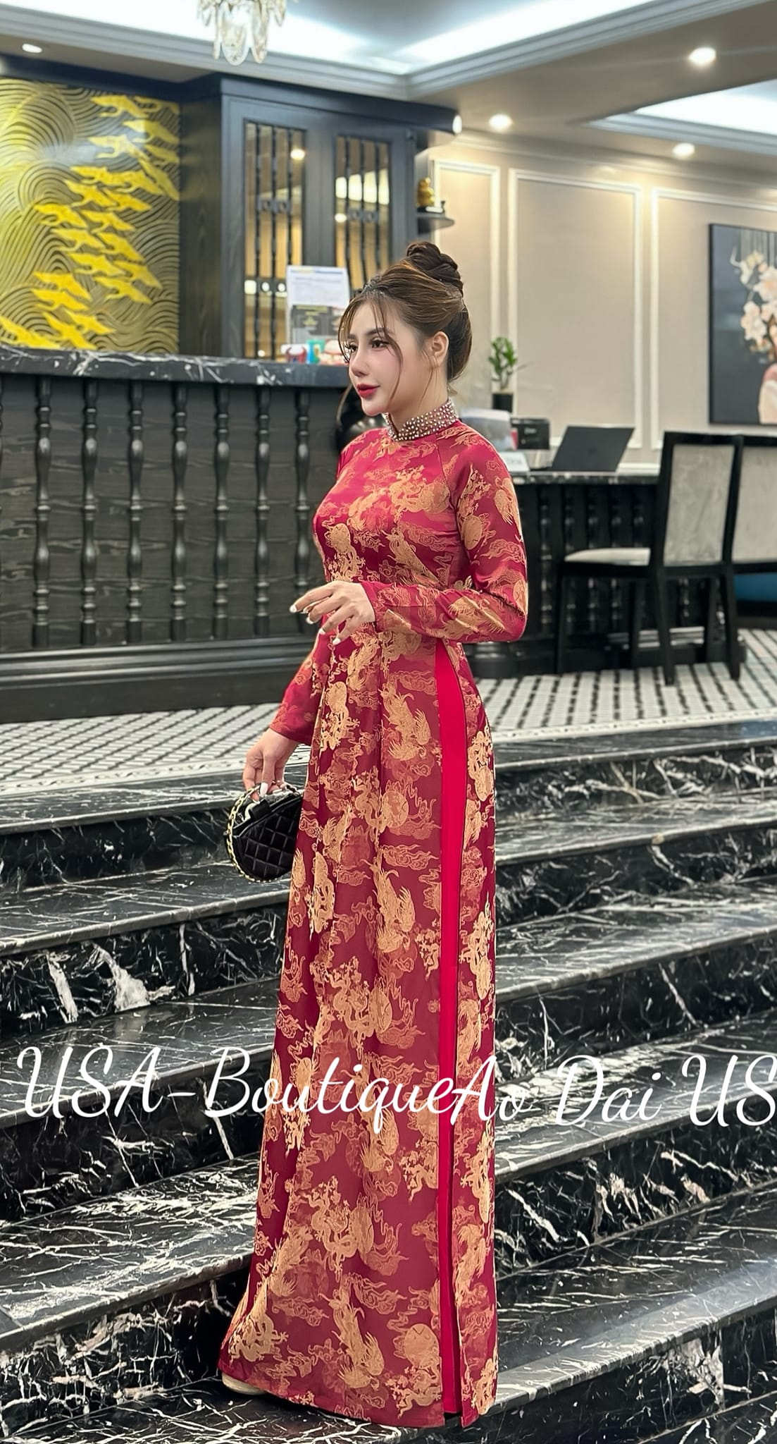 Top Only-Wine Red Lụa Tơ Tằm Long Phung