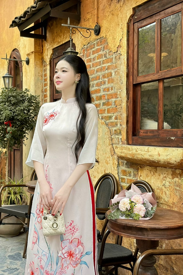 Set Ao Dai Cach Tan Light PINK (Pants included) B337