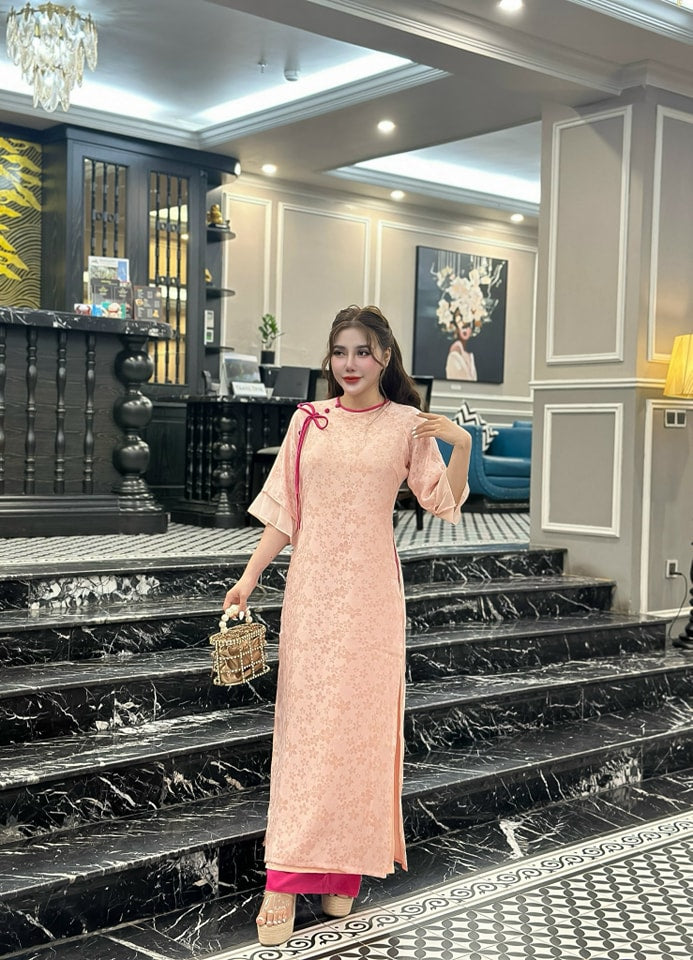 Set Ao Dai Cach Tan light Pink (Pants included) CT299