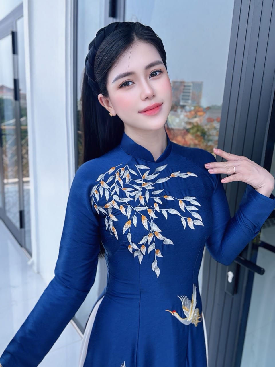 Set Ao Dai Van Go Embroidery flowers- b232