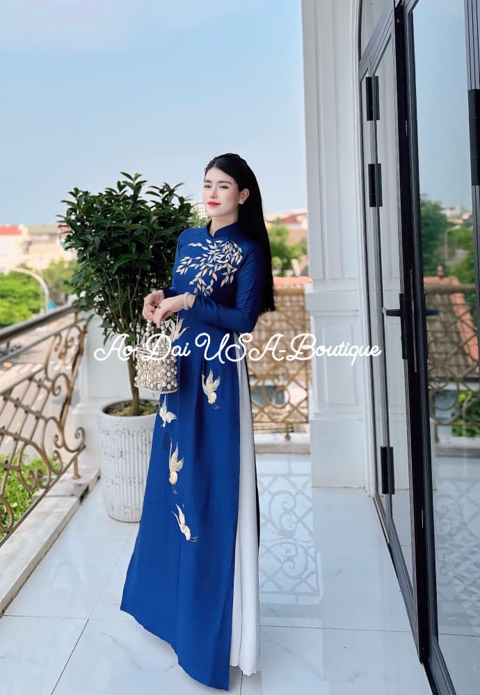 Set Ao Dai Van Go Embroidery flowers- b232