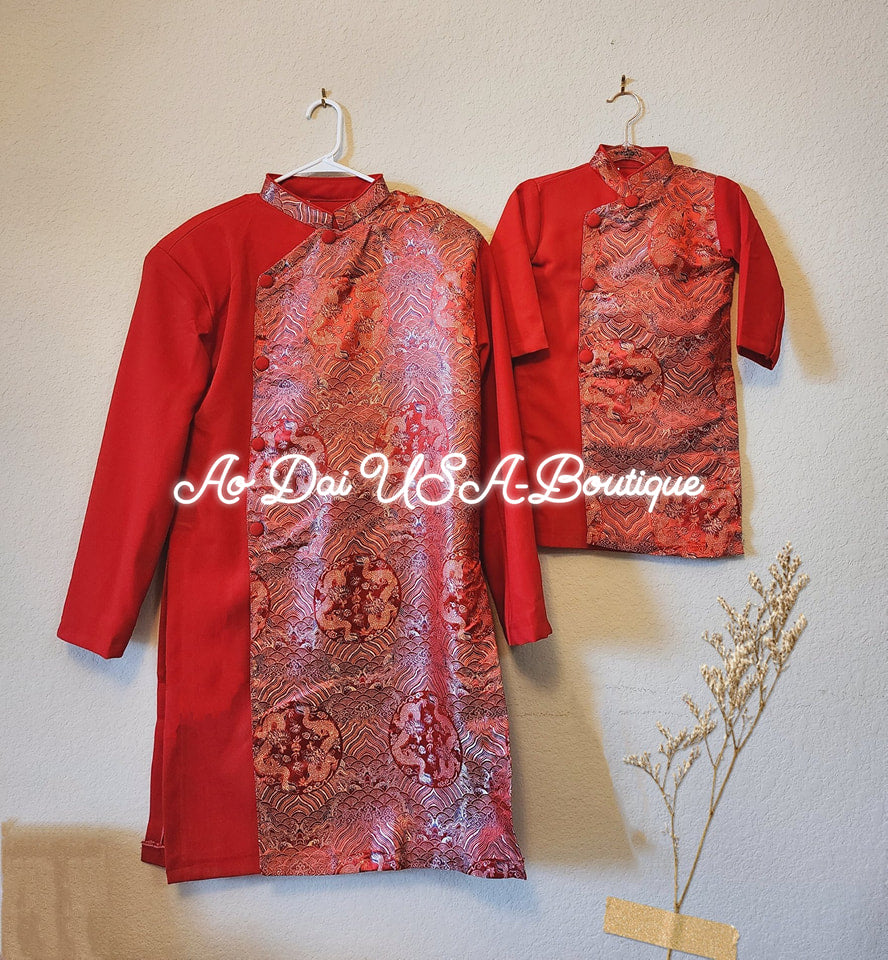 Men & Boy Red Dragon Ao Dai Top