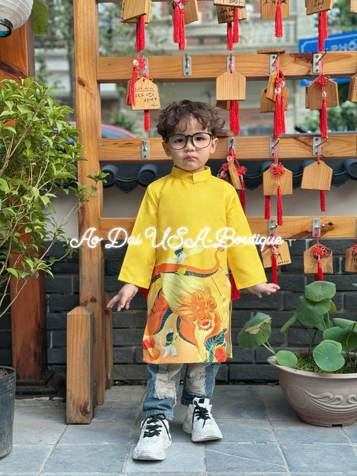 Boy Print Dragon Yellow Ao Dai Top-CT273