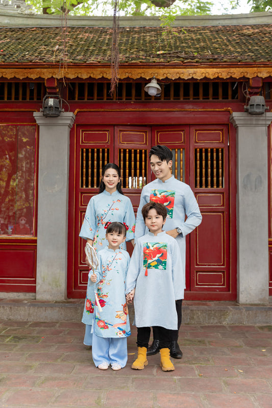 Family Blue Vibrant Matching Ao Dai Set For Mew Year