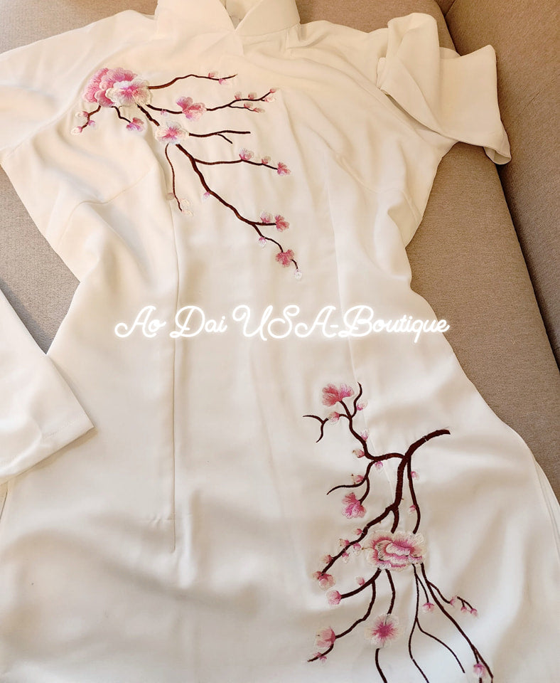 Top Only- Ao Dai Thai Tuan Embroidery flowers