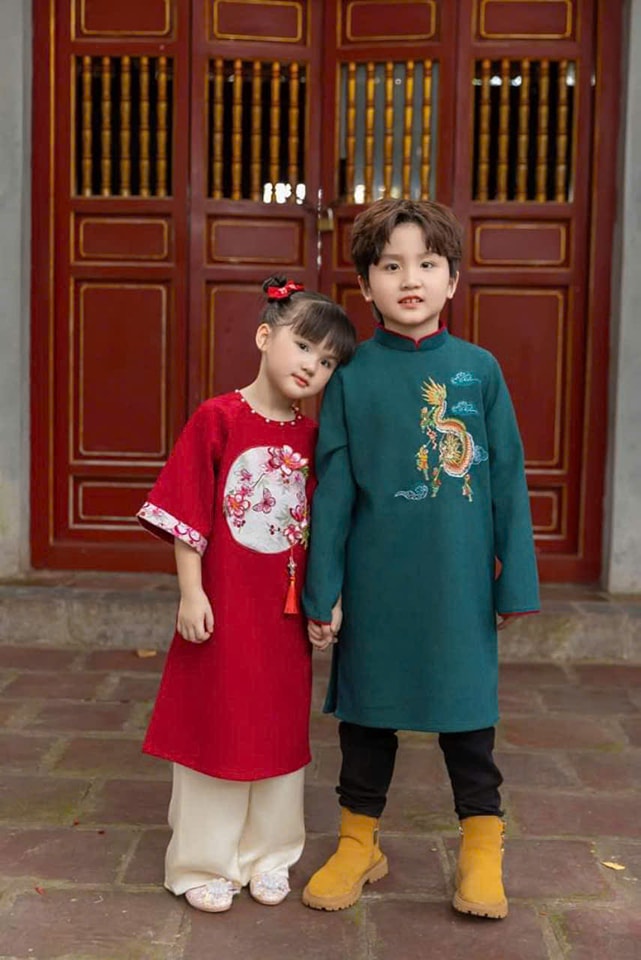 Red Moon & Blue Dragon Matching Ao Dai Set For Luna New Year